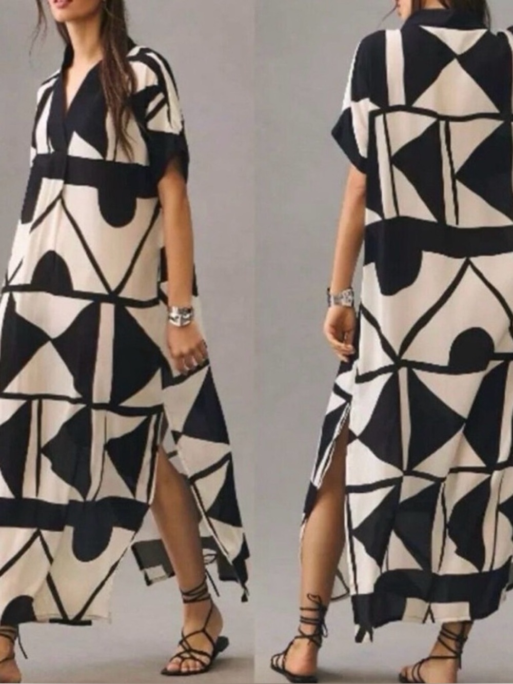 Black & White Geometric Maxi Dress - Women